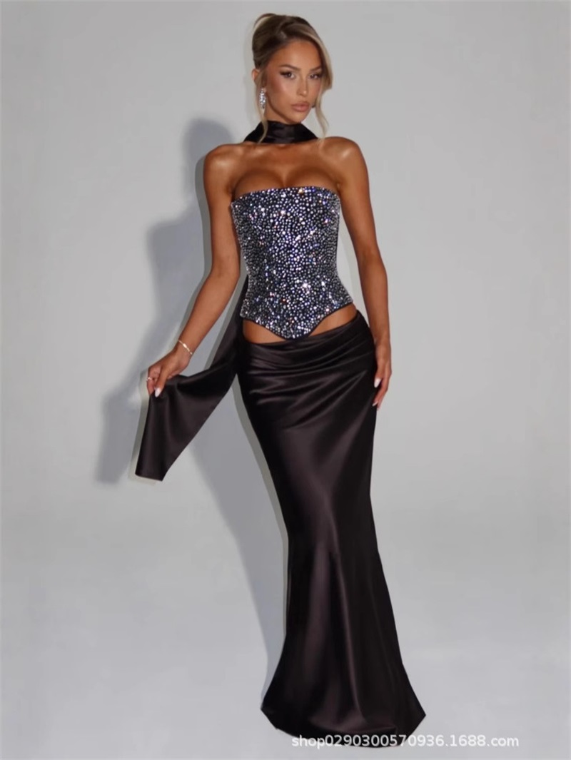 Women Formal Party Wear Dress - เซ็กซี่ Mermaid ผู้หญิงพรหมชุด 2 ชิ้นแขนกุด Top