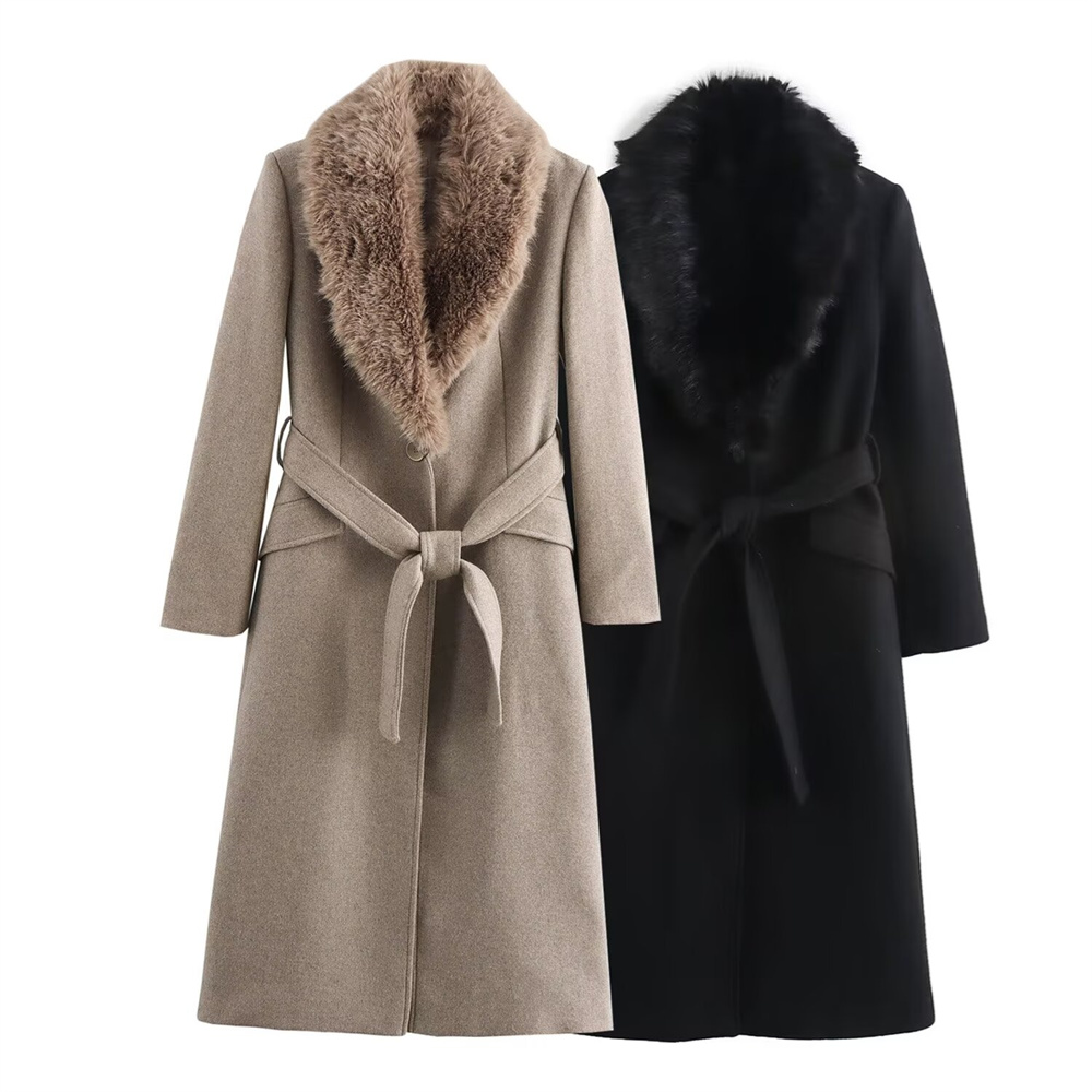 Tailored Coat Wool - เสื้อโค้ทผู้หญิง ปกขนสัตว์อุ่น ปกพับได้ มีกระเป๋า ตกแต่งกระดุม สำหรับฤดูใบไม้ร่วง/ฤดูหนาว
