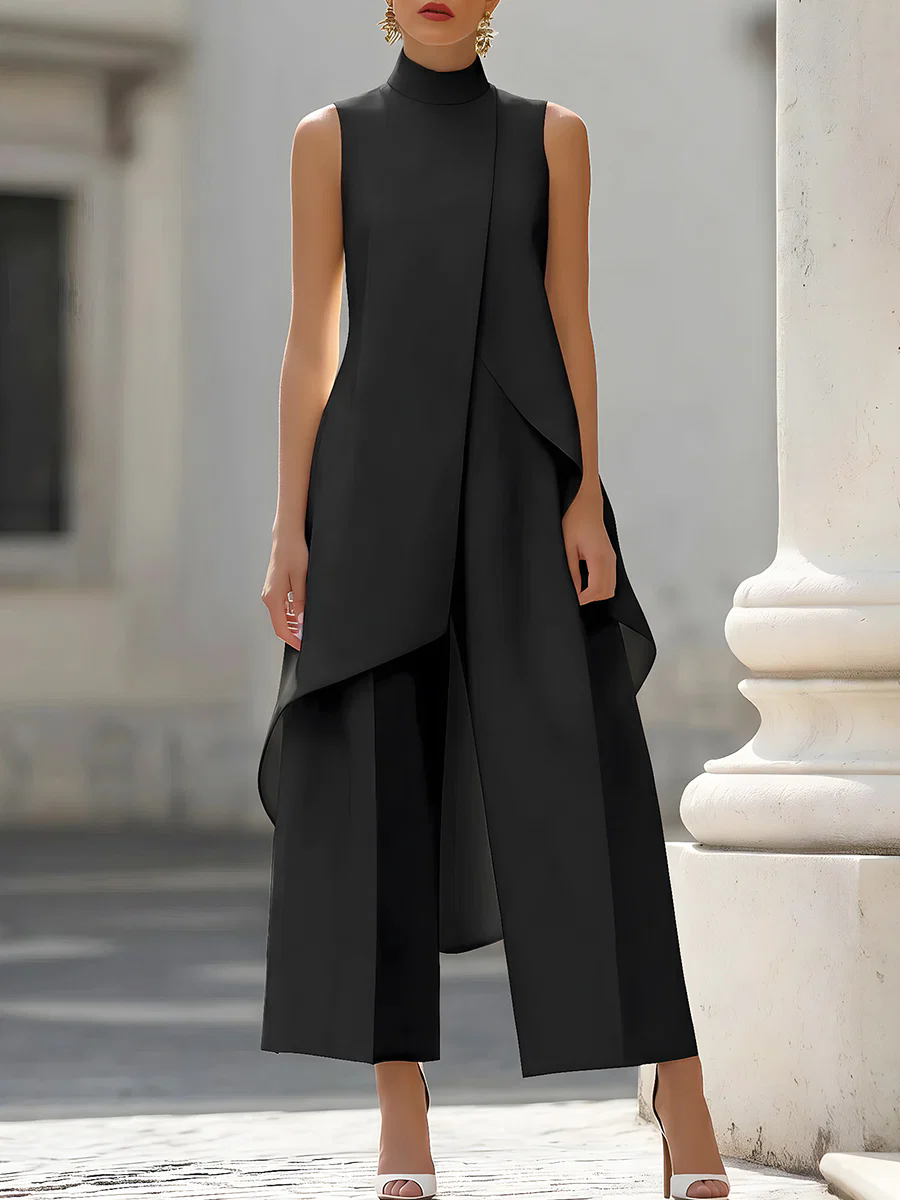 Women'S Formal Wear Wedding - จั๊มสูทแขนกุดคอสูงทรงเอ-ไลน์แบบเลเยอร์ ขากว้าง สำหรับผู้หญิง สวมใส่ได้ทั้งงานทางการและงานกลางคืนอย่างสง่างาม