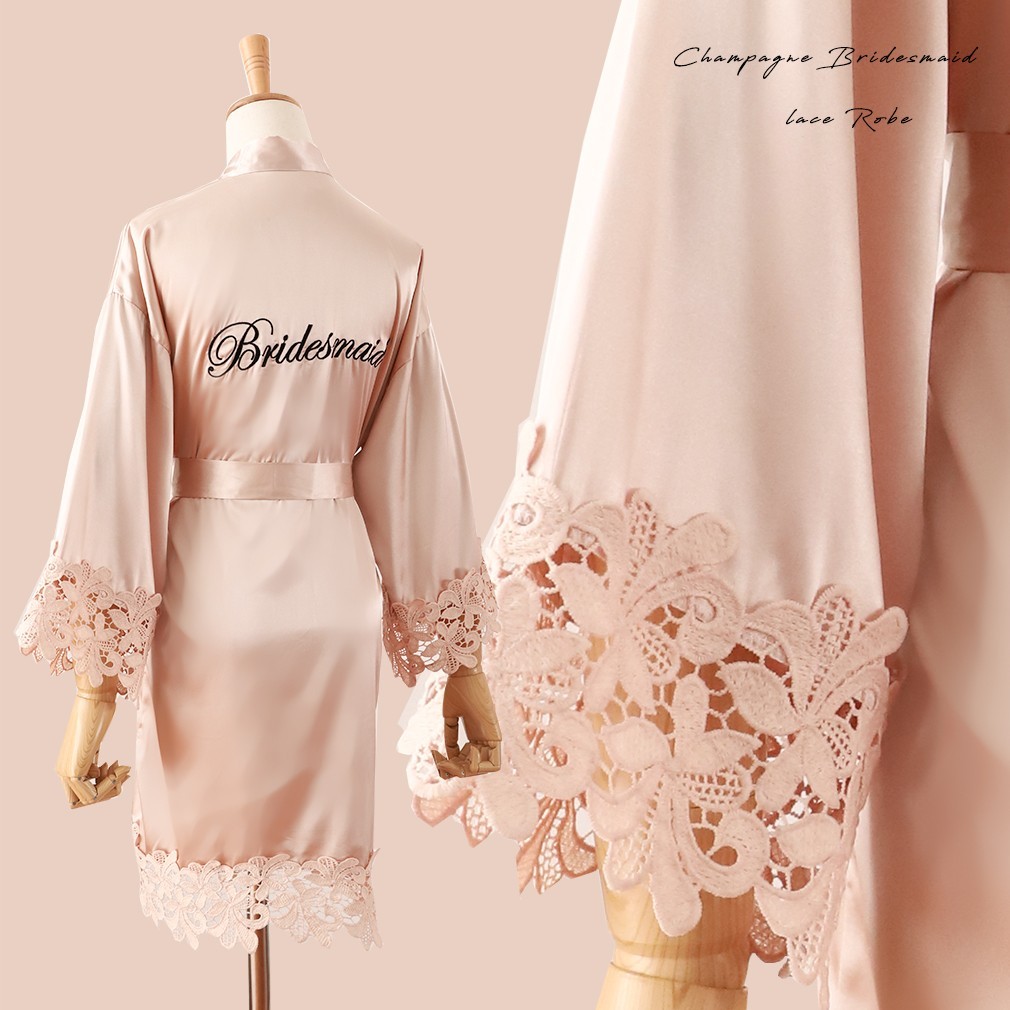 Women'S Formal Wear Wedding - ฤดูร้อนลูกไม้ชุดนอนเจ้าสาวเจ้าสาวงานแต่งงานชุดเย็บปักถักร้อยของแข็งเสื้อคลุมอาบน้ำ Kimono ผู้หญิงลำลอง Night M L