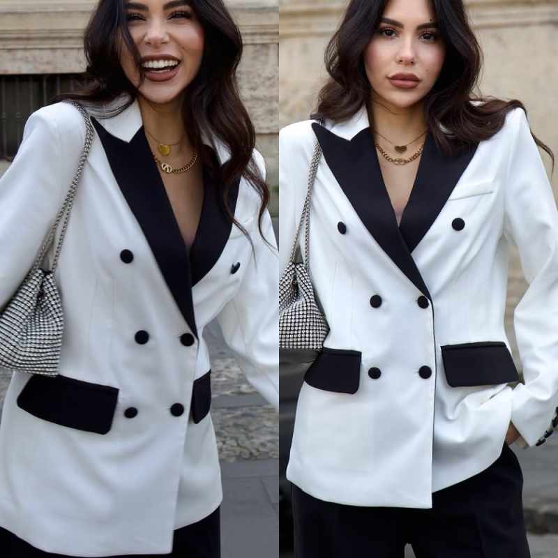 Women Formal Wear For Party - ชุดสูทผู้หญิงสมัยใหม่ 2 ชิ้น เสื้อเบลเซอร์ กางเกงขายาว กระดุมสองแถว