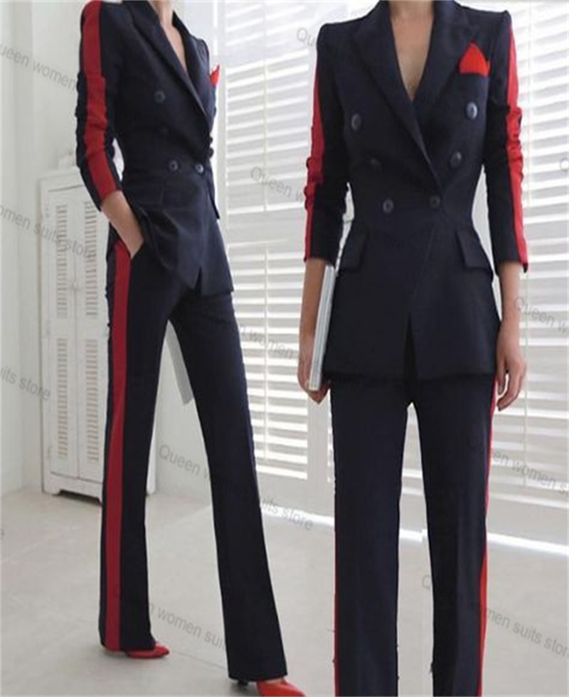 Women Formal Wear Blazer Set - สีแดงสีดําฤดูใบไม้ร่วงผู้หญิงชุด 2 ชิ้นเสื้อ + กางเกงสํานักงานอย่างเป็นทางการ Lady