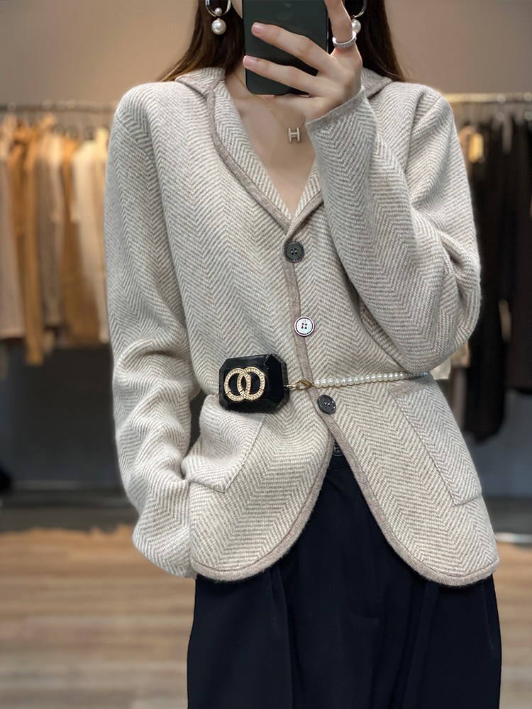 Tailored Coat Wool - ฤดูใบไม้ร่วงผู้หญิงฤดูหนาวแคชเมียร์ขนสัตว์เสื้อคลุมสูทเสื้อกันหนาว Casual ถักปรับแต่งเสื้อสเวตเตอร์ถักหนา Outwear Soft Jacket
