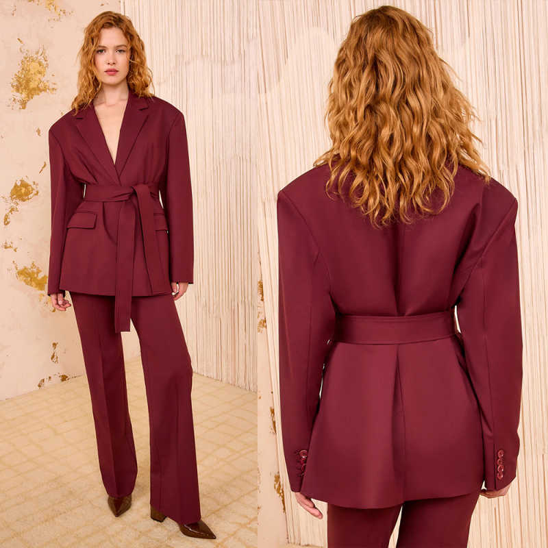 Women Formal Party Wear Dress - ชุดกางเกงผู้หญิงแบบสั่งตัดสุดหรูพร้อมเข็มขัด ชุดทางการสำหรับงานพรอม งานวันเกิด งานเลี้ยง กางเกงทรงบาน 2