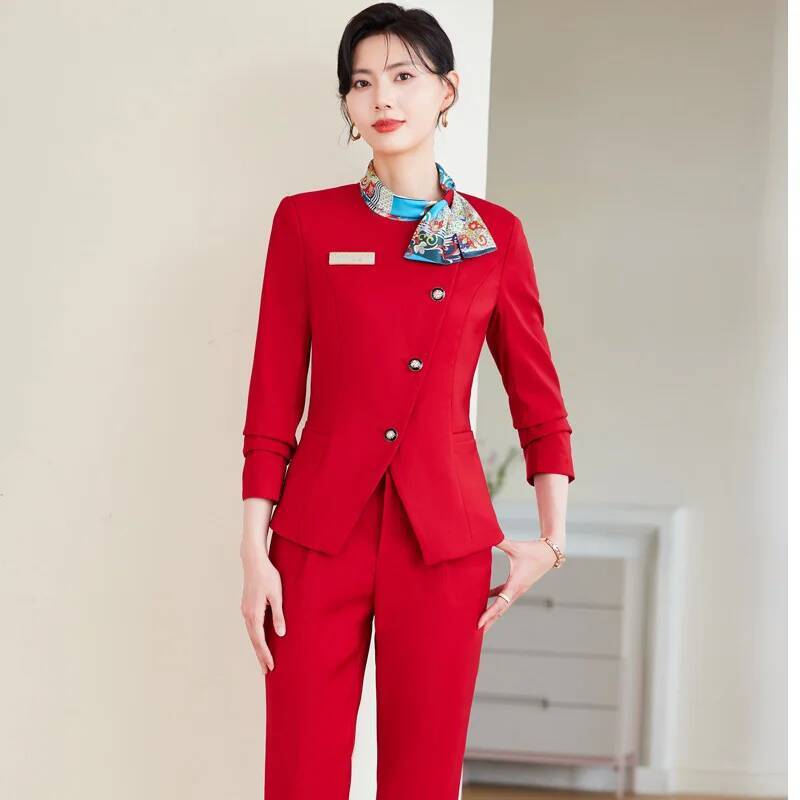 Women Formal Wear Blazer Set - ชุดกางเกงสูทสไตล์หรูหราสำหรับผู้หญิงไซส์ใหญ่ เหมาะสำหรับใส่ทำงานในธุรกิจ ช่วงฤดูใบไม้ร่วงและฤดูหนาว ชุดทำงานมืออาชีพสำหรับการสัมภาษณ์งาน