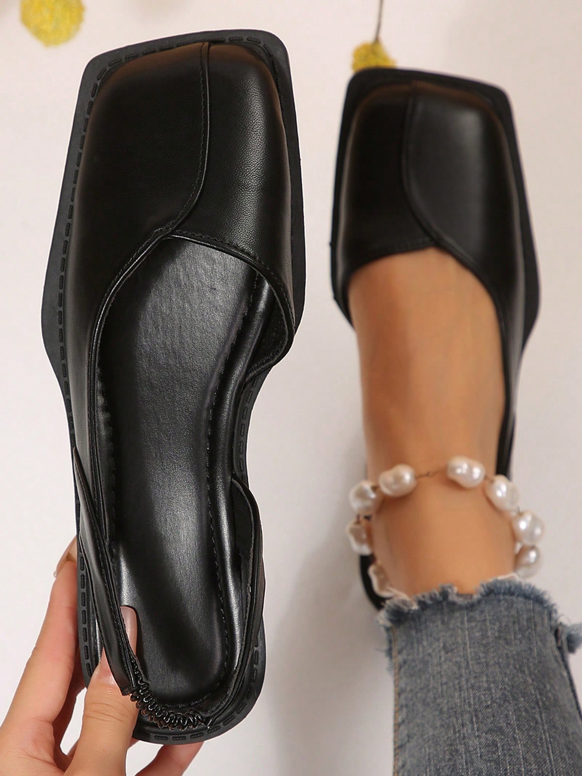 Formal Wear Women'S Loafers - รองเท้าส้นเตี้ยหัวเหลี่ยมแบบปิดสำหรับผู้หญิง พร้อมเชือกผูกยืดหยุ่น สายรัดส้น รองเท้าแตะสำหรับชุดทางการ ใส่ทำงาน ใส่ในชีวิตประจำวัน
