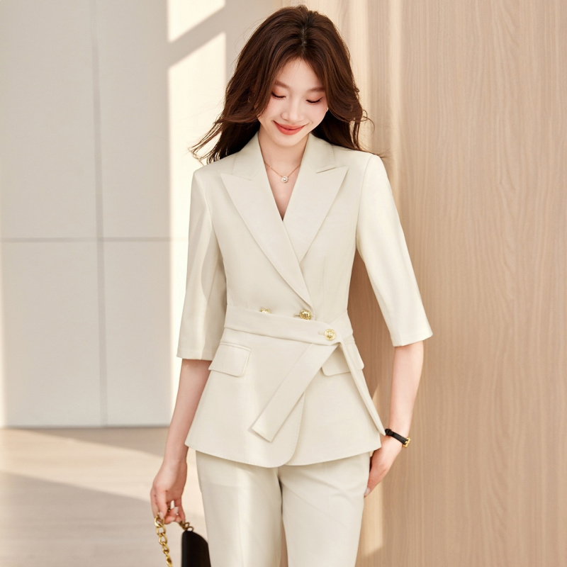 Women'S Formal Wear Stores - ชุดสูทผู้หญิงสีขาวงาช้าง 2026 คอลเลคชั่นใหม่ ฤดูใบไม้ผลิ/ฤดูร้อน ดีไซน์หรูหรา กระชับเอว