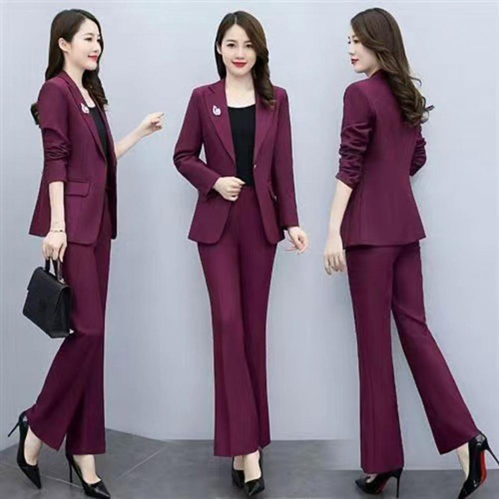 Women'S Formal Wear Pants - ชุดสูทผู้หญิง 2 ชิ้น/เซ็ต เสื้อโค้ทปกพับ แขนยาว ทรงเข้ารูป