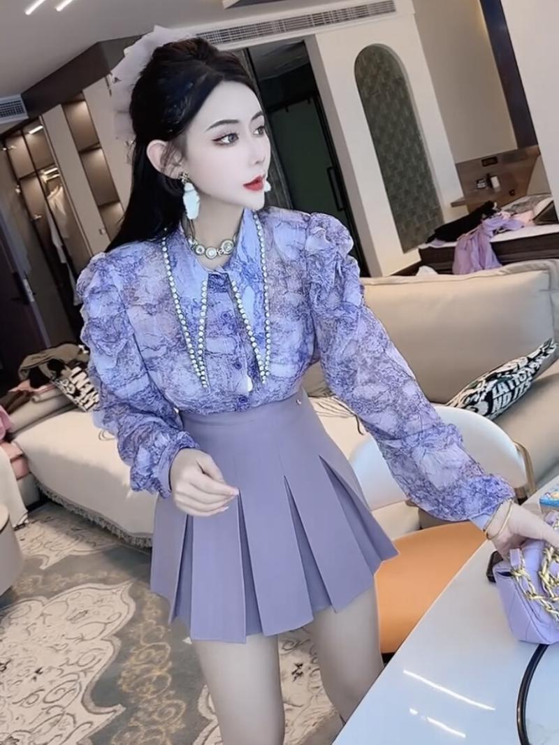 เสื้อชีฟองพิมพ์ลายภาพวาดหมึกแฟ - Women'S Formal Wear Suits บทวิจารณ์และราคา