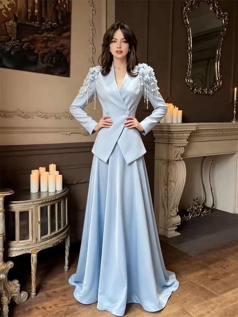 ชุดสูทกระโปรงสีเบจสำหรับผู้หญิ - Women Formal Party Wear Dress บทวิจารณ์และราคา