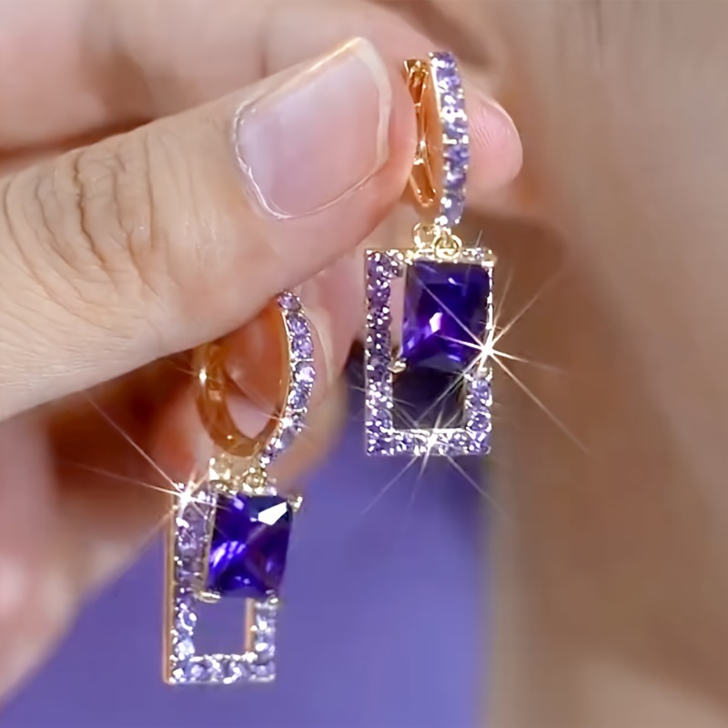 1 คู่ของต่างหูทรงเรขาคณิตสีม่ว - Formal Wear Jewelry For Women บทวิจารณ์และราคา