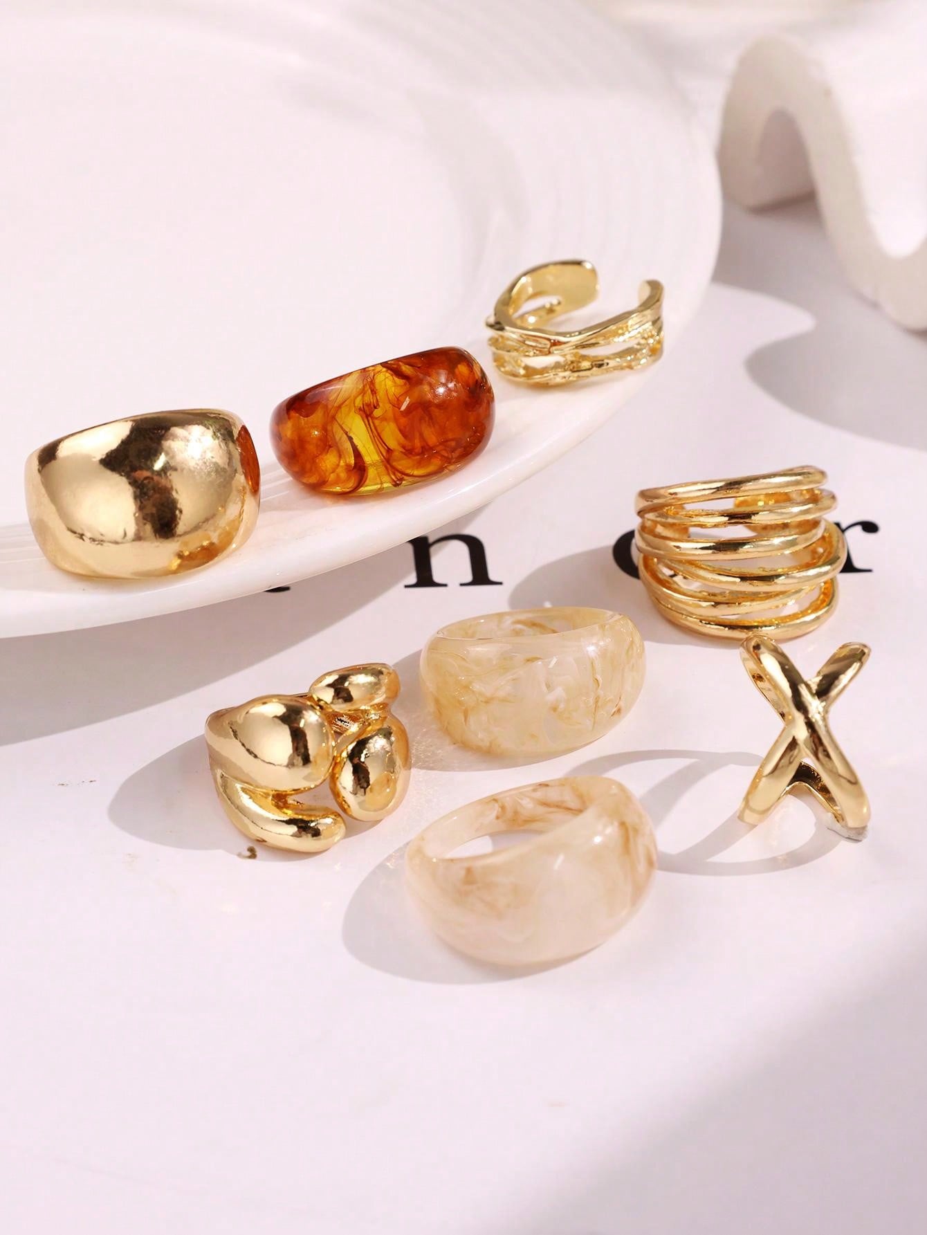 ชุดแหวนเรซินทรงเรขาคณิตสไตล์เร - Formal Wear Jewelry For Women บทวิจารณ์และราคา