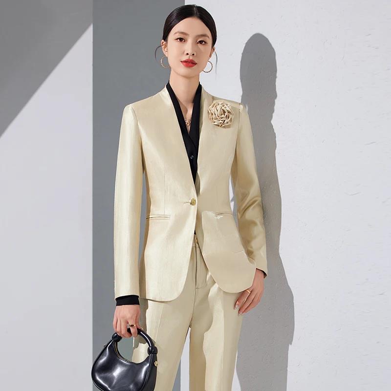ผู้หญิงBlazerกางเกงชุดทองAppli - Women Formal Wear Blazer Set บทวิจารณ์และราคา