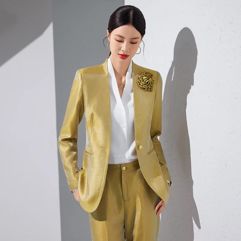 ผู้หญิงBlazerกางเกงชุดทองAppli - Women Formal Wear Blazer Set บทวิจารณ์และราคา
