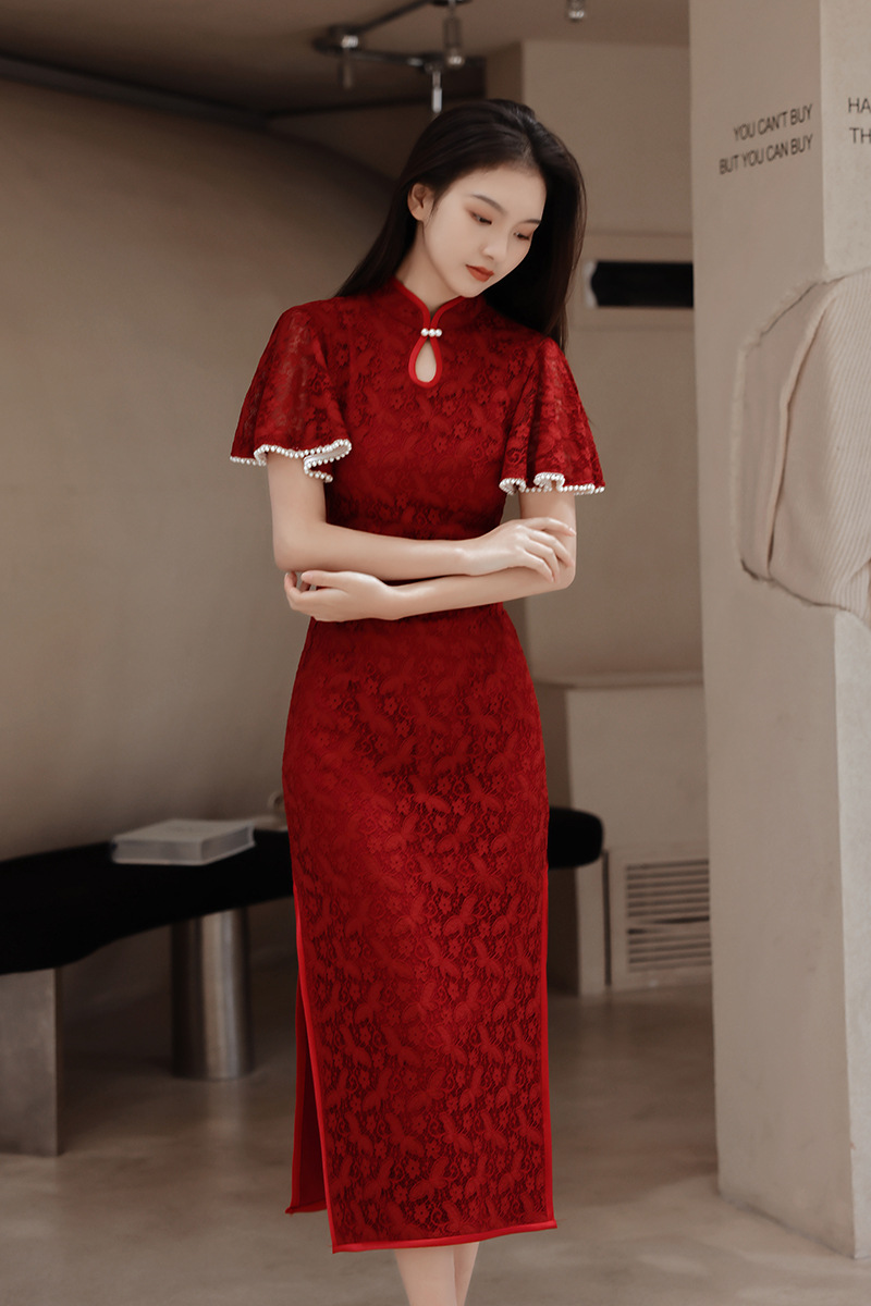 ชุดกี่เพ้าสีแดงลูกไม้สไตล์จีนส - Women'S Formal Wear Wedding บทวิจารณ์และราคา