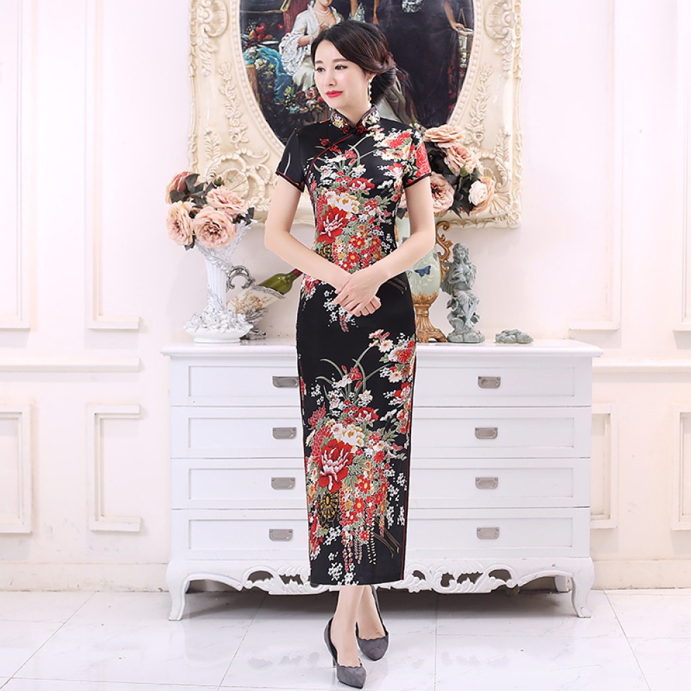 ชุดกี่เพ้าผ้าซาตินคลาสสิกพิมพ์ - Women Formal Wear For Party บทวิจารณ์และราคา